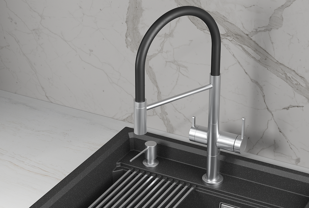 Смеситель для кухни Granula Kitchen Space 8277 нержавеющая сталь, подключение к фильтру, гибкий излив