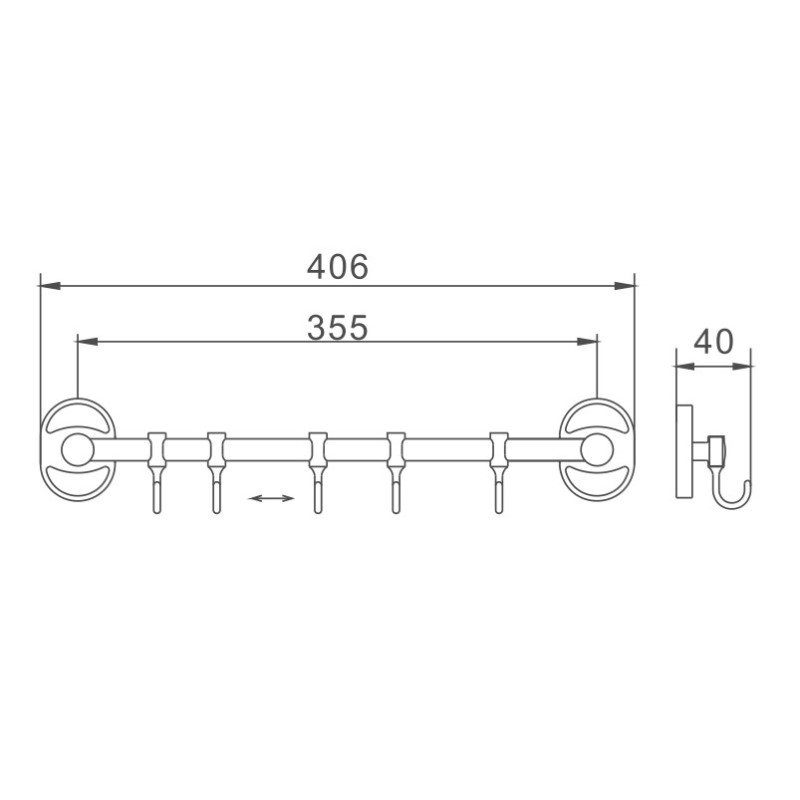 Планка с крючками для полотенец Haiba HB1915-5, хром
