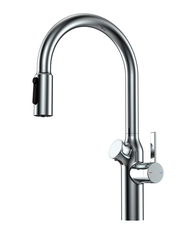 Смеситель кухонный OULIN OL - 8018 Chrome, смеситель кухонный с дозатором