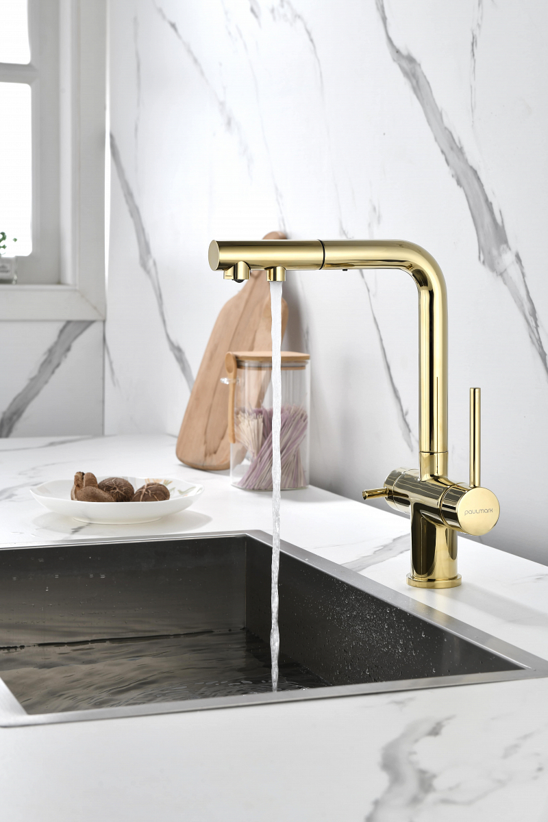 Смеситель для кухни Paulmark SERPENTINE, золото, Se213222-G