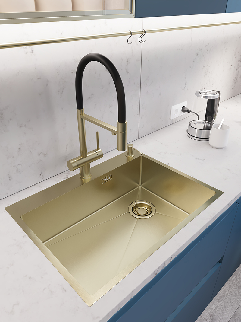 Мойка кухонная Emar EMB-660(TOP) PVD Golden, золото