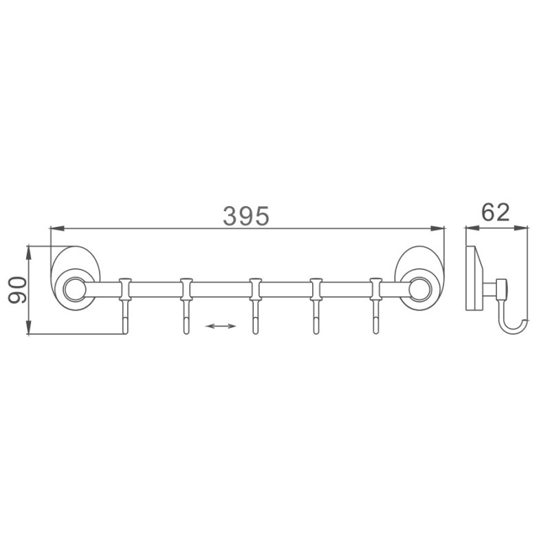 Планка с крючками для полотенец Haiba HB1615-5, хром