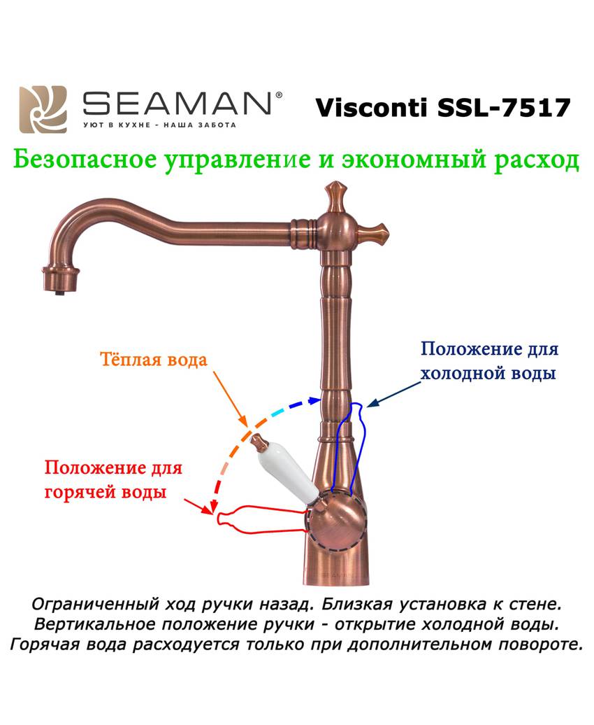Смеситель Seaman Visconti SSL-7517-Light Gold светлое золото