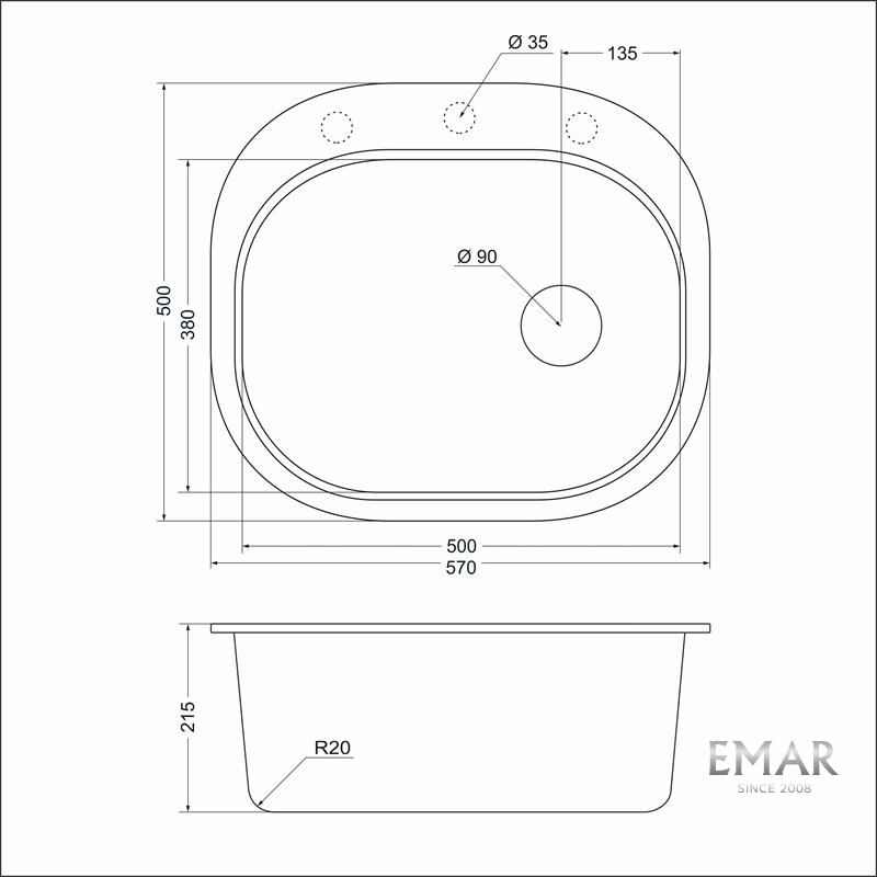 Кухонная мойка EMAR EMQ-1570.C гранитная мойка, Оникс