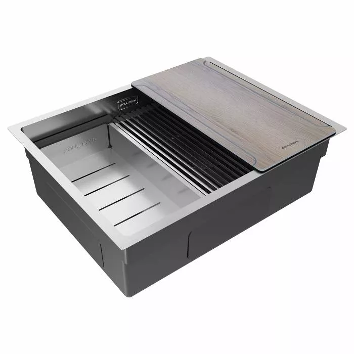 Кухонная мойка Paulmark NEXT-MULTI SINK 58-L UNI, брашированная сталь, выпуск слева, 580х450мм, артикул PM785845-L-BS