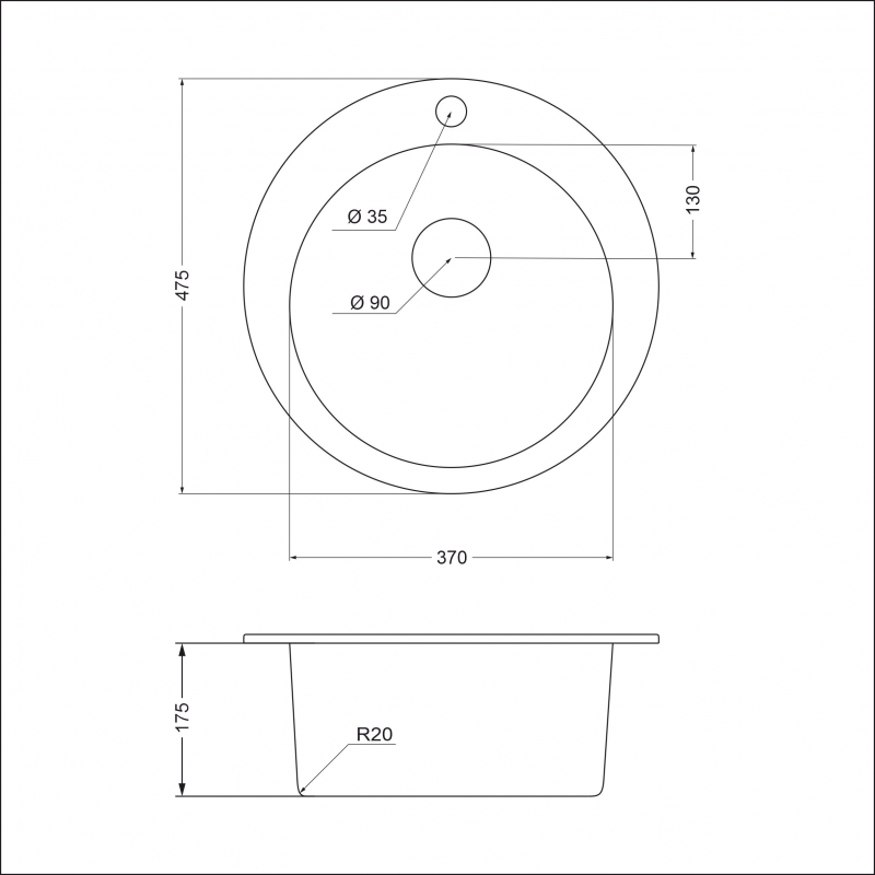 Кухонная мойка EMAR EMQ-1475.C гранитная мойка, Оникс