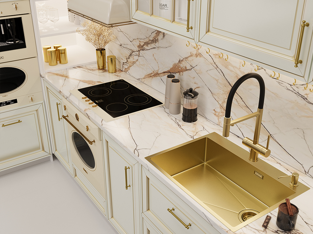 Мойка кухонная Emar EMB-660(TOP) PVD Matt Gold, золото