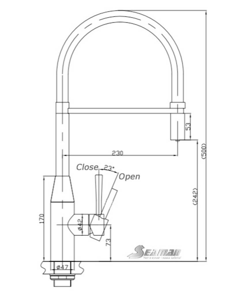 Смеситель Seaman Visconti SSL-7671-WP хром полированный, черный излив