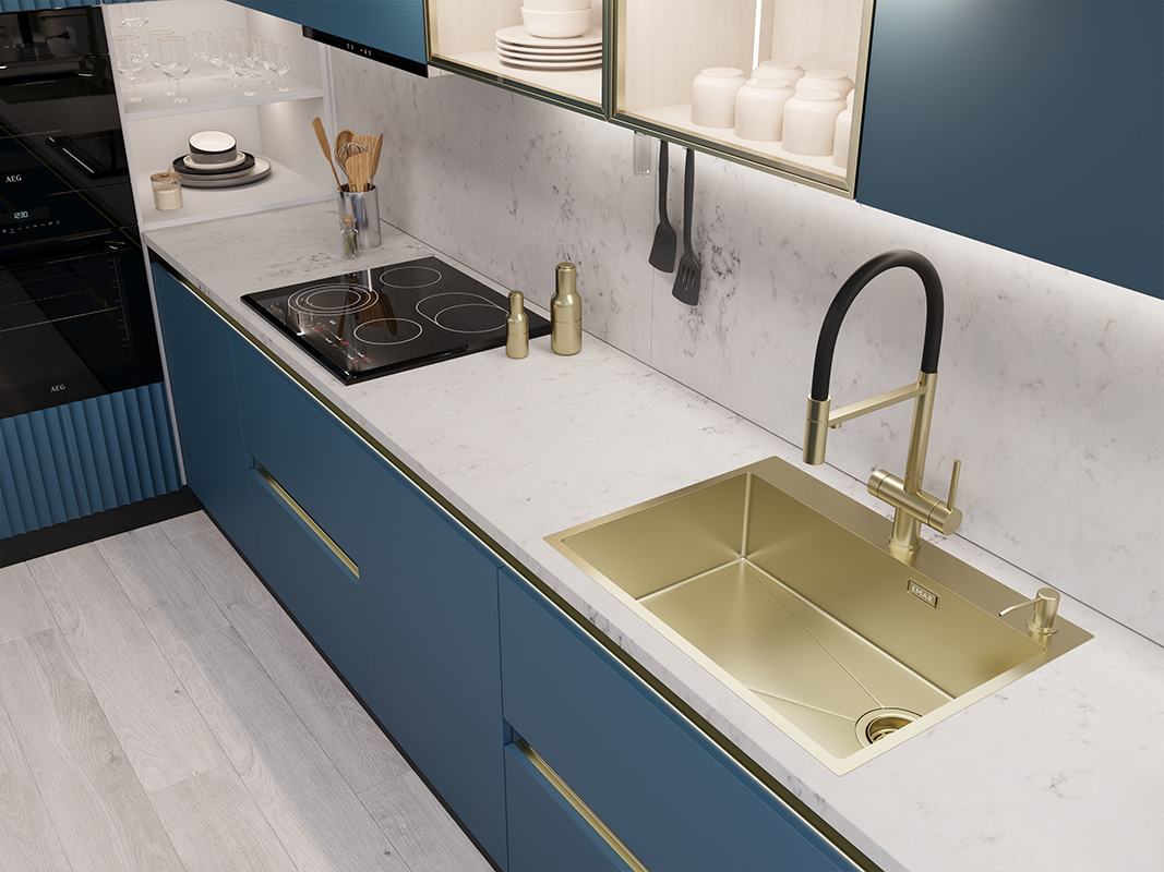 Мойка кухонная Emar EMB-660(TOP) PVD Matt Gold, золото