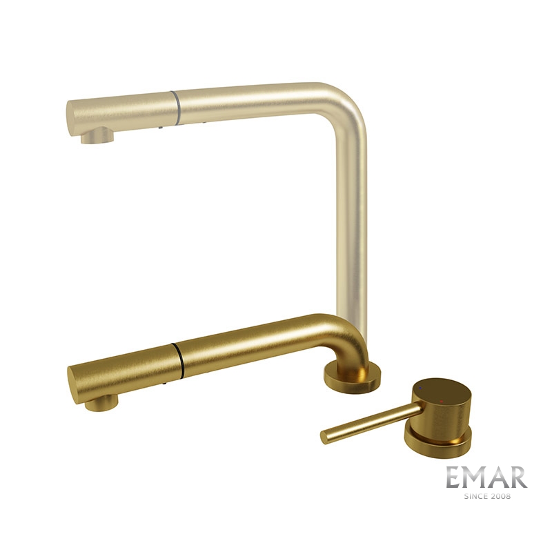 Смеситель кухонный EMAR ЕС - 7027 PVD Golden под окно с вытяжной лейкой