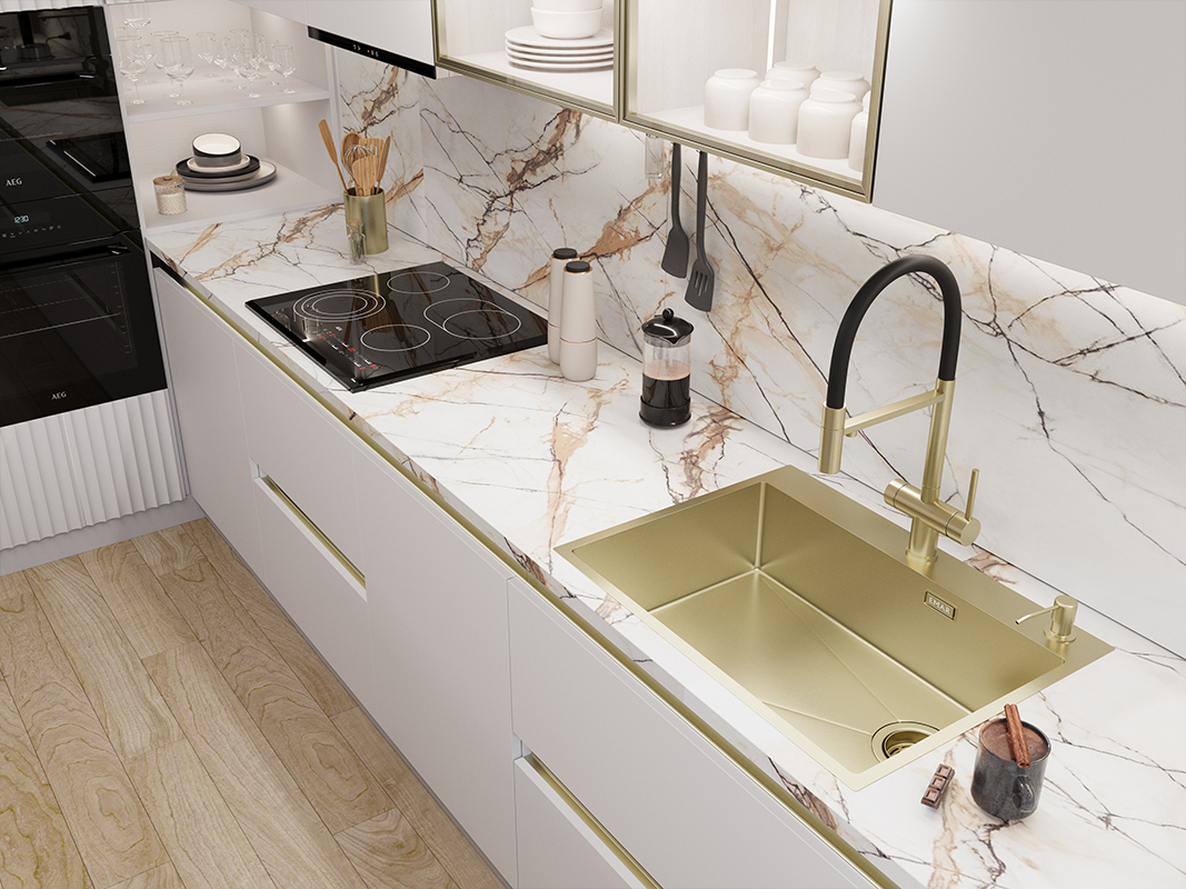 Мойка кухонная Emar EMB-660(TOP) PVD Golden, золото