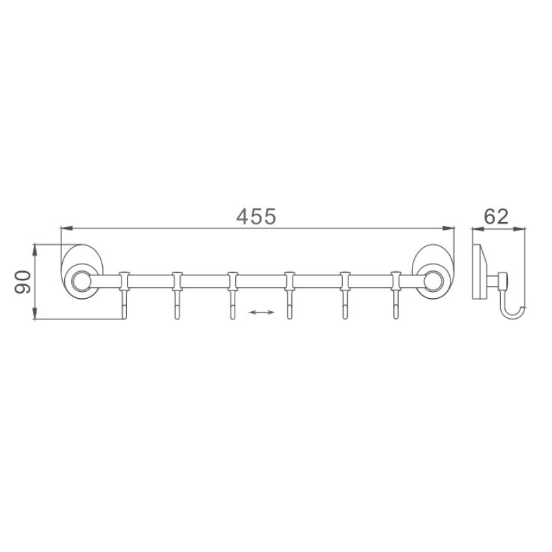 Планка с крючками для полотенец Haiba HB1615-6, хром
