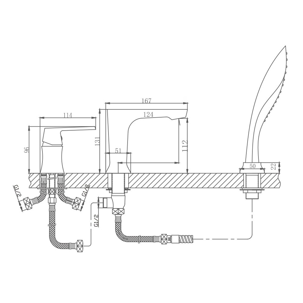 Смеситель на борт ванны Haiba HB80804, белый