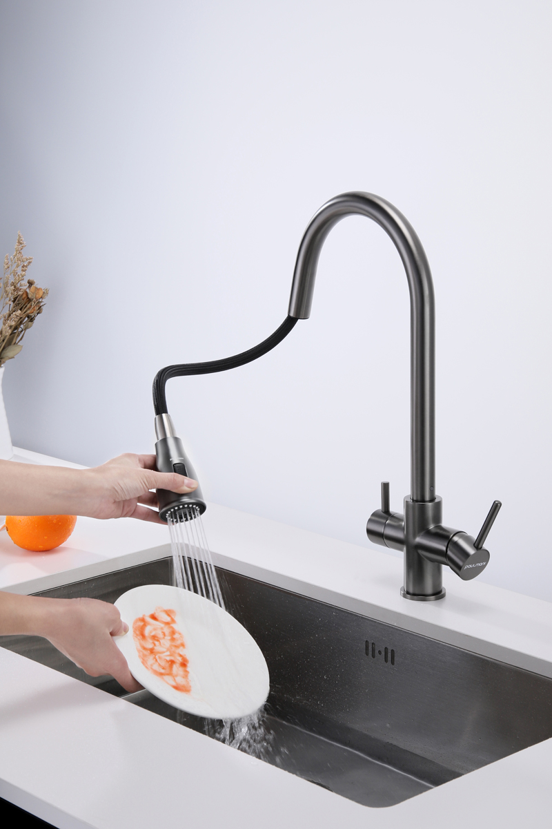 Смеситель для кухни Paulmark LANGE, вороненая сталь, La214212-GM