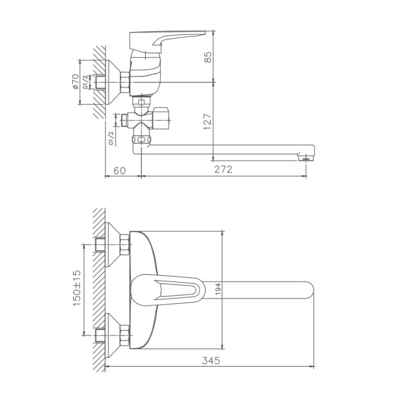 Смеситель для ванны Haiba HB2168, хром