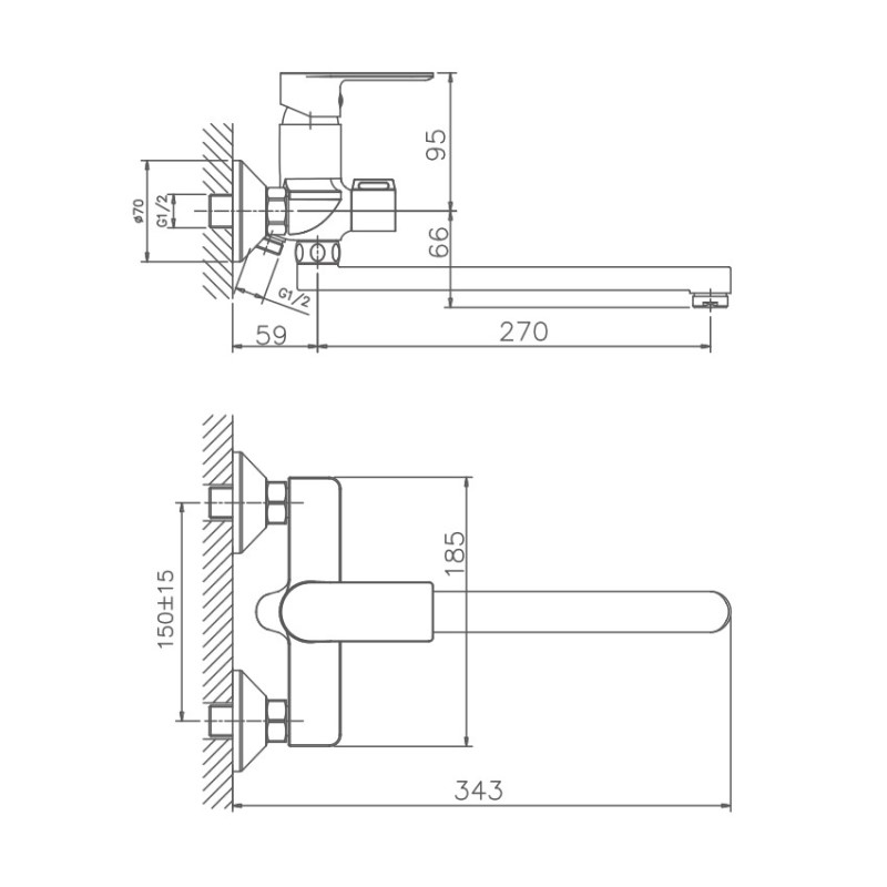 Смеситель для ванны Haiba HB22505, хром