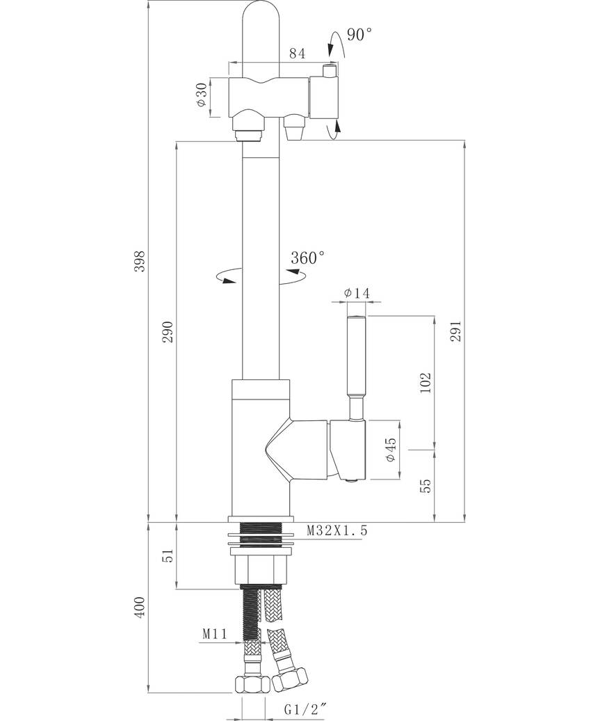 Смеситель Seaman Barcelone SSL-5226 Gun Light светлая оружейная сталь
