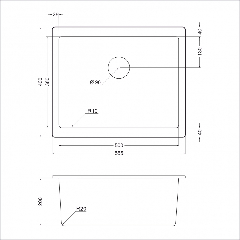 Кухонная мойка EMAR EMQ-1555.P гранитная мойка, Антрацит
