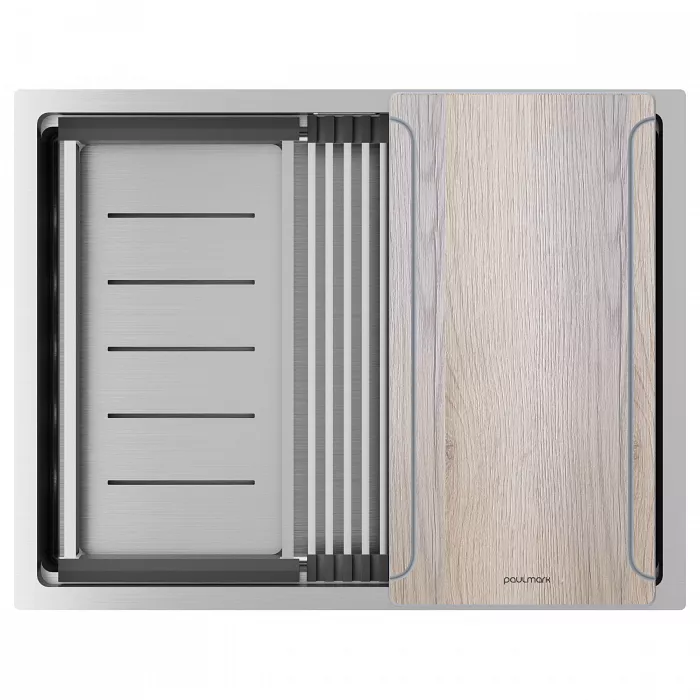 Кухонная мойка Paulmark NEXT-MULTI SINK 58-L UNI, брашированная сталь, выпуск слева, 580х450мм, артикул PM785845-L-BS