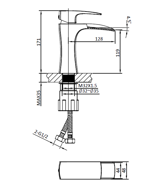 Смеситель для раковины ALTROBAGNO Каската (Cascata) 0110 Cr