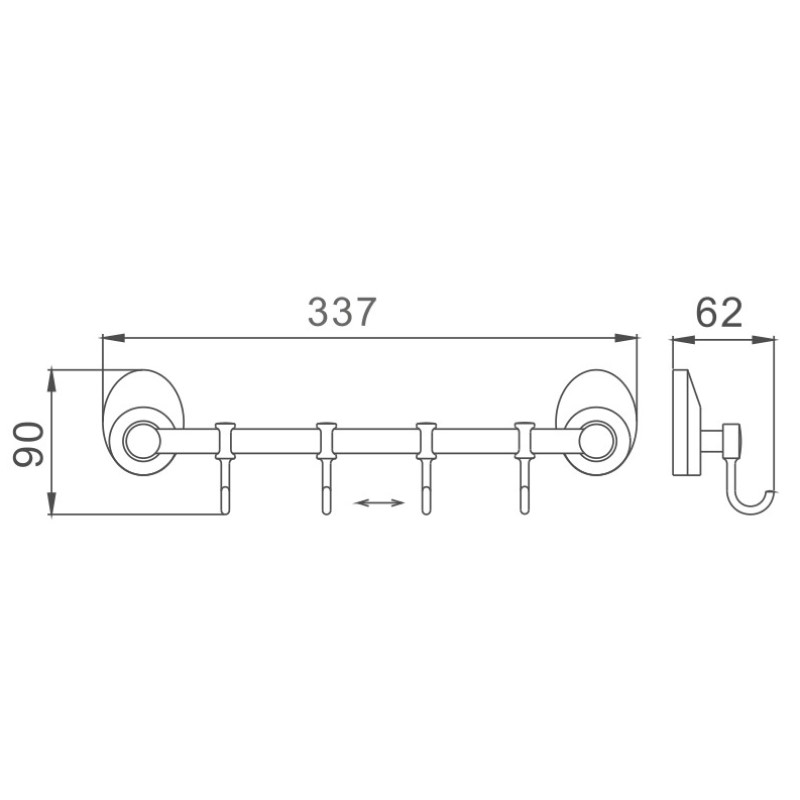 Планка с крючками для полотенец Haiba HB1615-4, хром