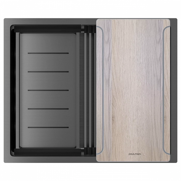 Кухонная мойка Paulmark NEXT-MULTI SINK 54-L UNI, вороненая сталь, выпуск слева, 540х450мм, PM785445-L-GM