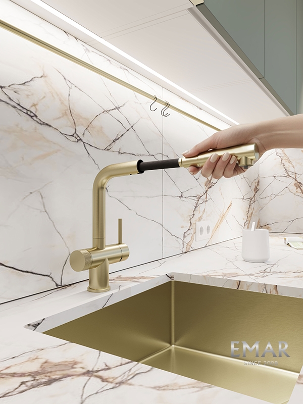 Смеситель кухонный EMAR ЕС - 7026 Matt Gold, смеситель кухонный