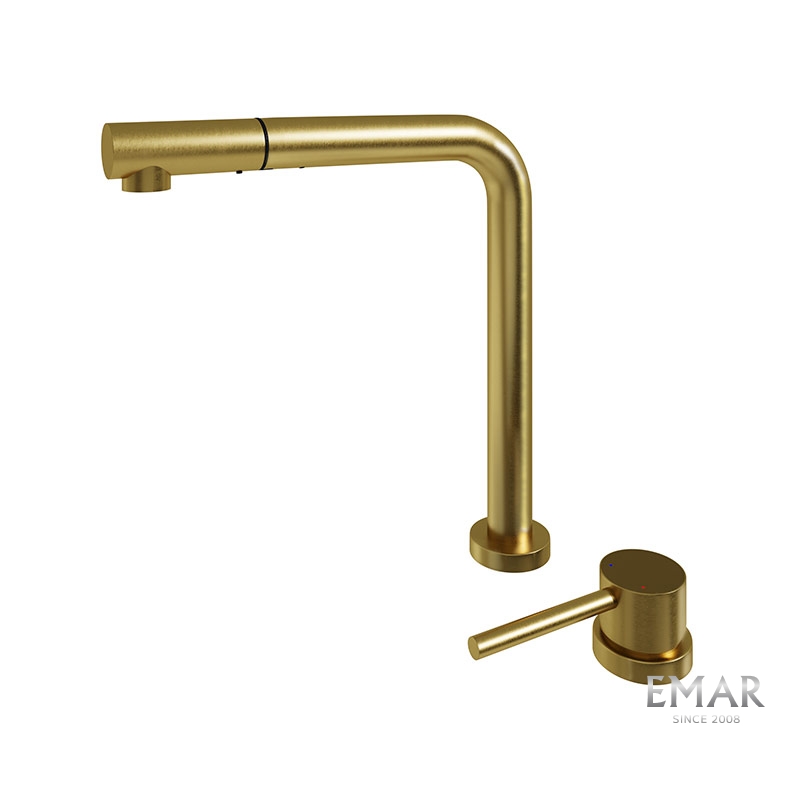 Смеситель кухонный EMAR ЕС - 7027 PVD Golden под окно с вытяжной лейкой