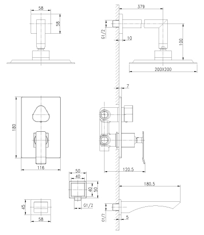 Смеситель Lemark Contest LM5822CW для ванны и душа, встраиваемый