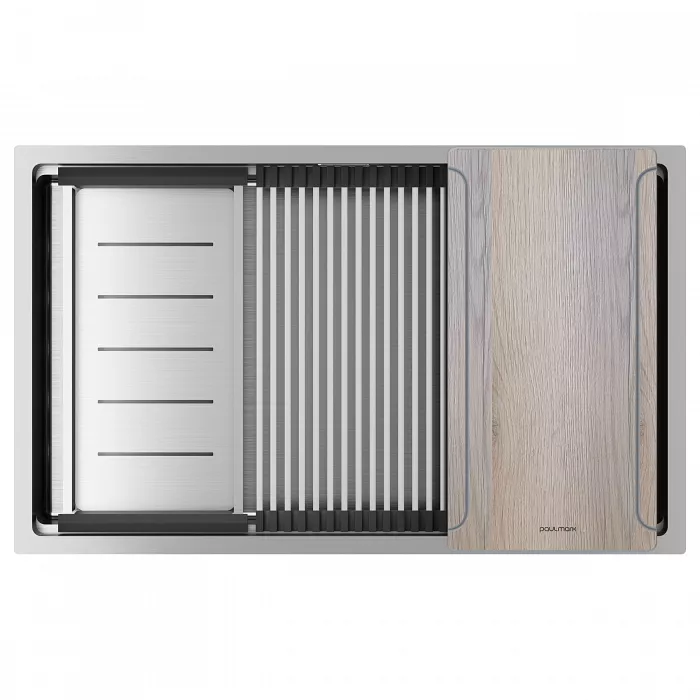 Кухонная мойка Paulmark NEXT-MULTI SINK 74-L UNI, брашированная сталь, выпуск слева, 740х450мм, PM787445-L-BS
