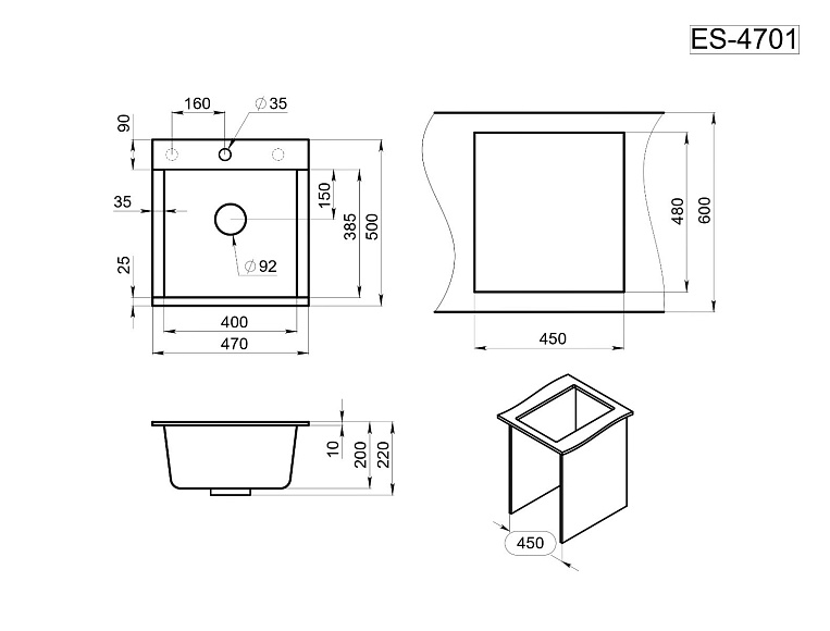 Мойка кухонная Granula ESTETICA ES-4701, ЧЁРНЫЙ
