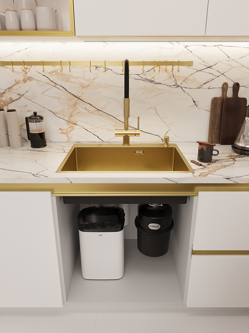 Мойка кухонная Emar EMB-660(TOP) PVD Matt Gold, золото