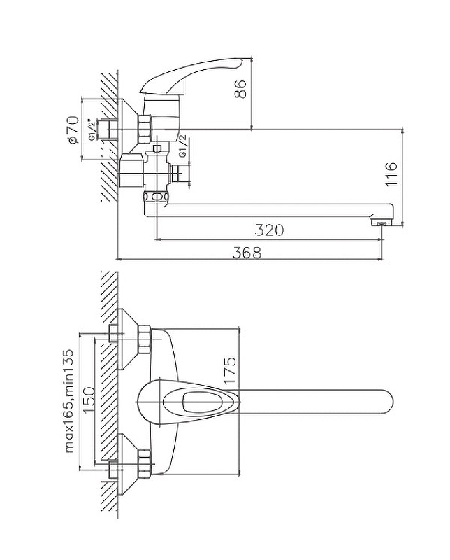 Смеситель для ванны Cron CN2103-2, хром