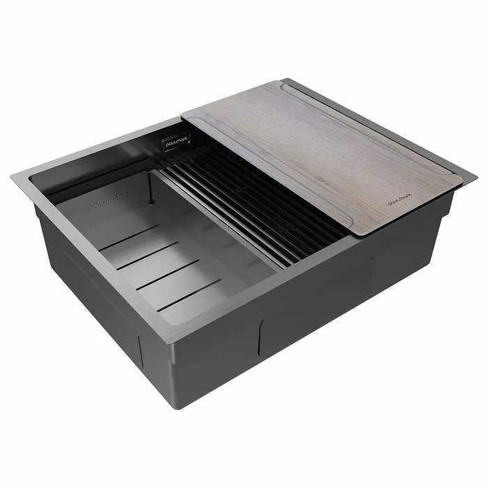Кухонная мойка Paulmark NEXT-MULTI SINK 58-L UNI, вороненая сталь, выпуск слева, 580х450мм, PM785845-L-GM