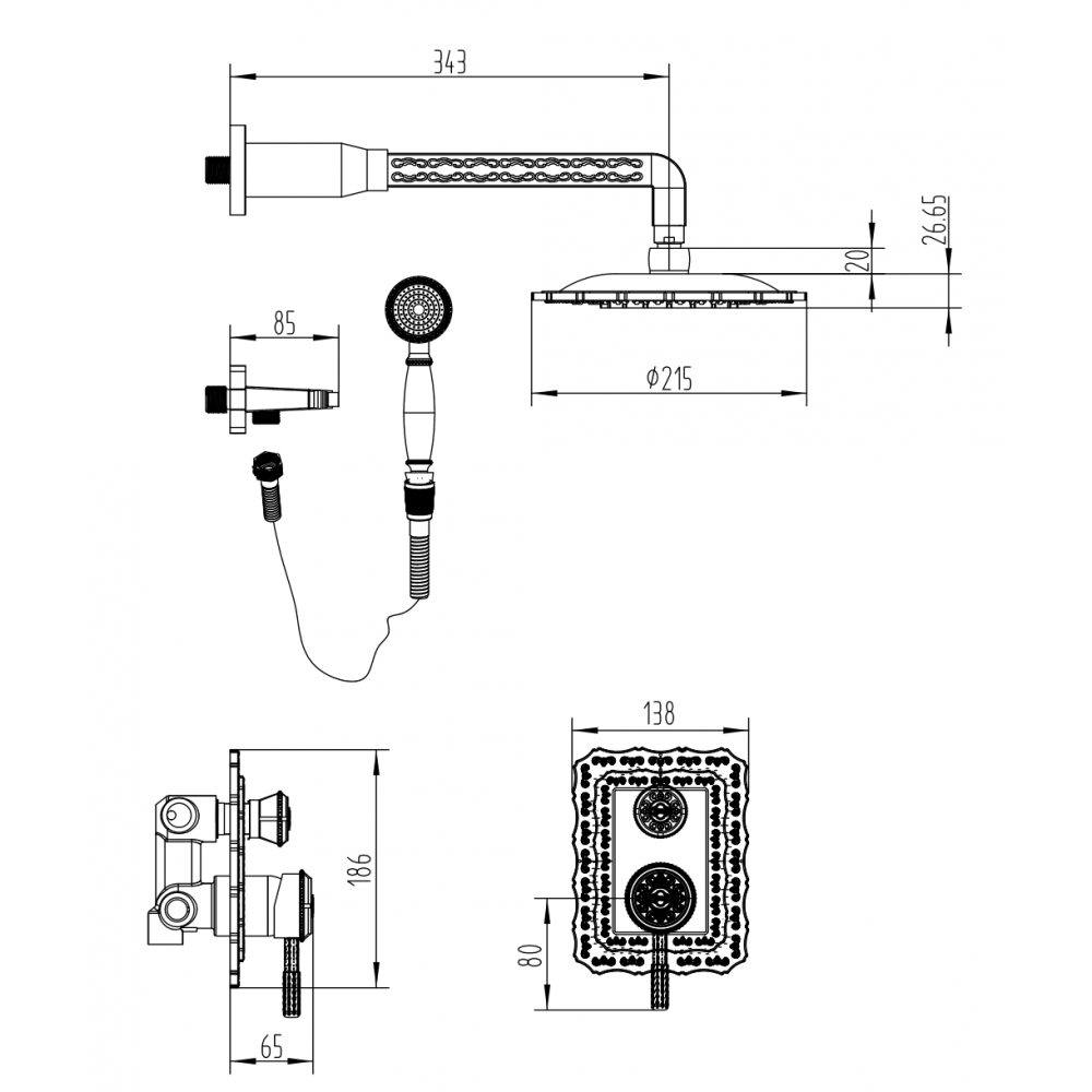 MILACIO Душевая система скрытого монтажа MC.105.BBR , черная бронза ( коллекция Vitoria )