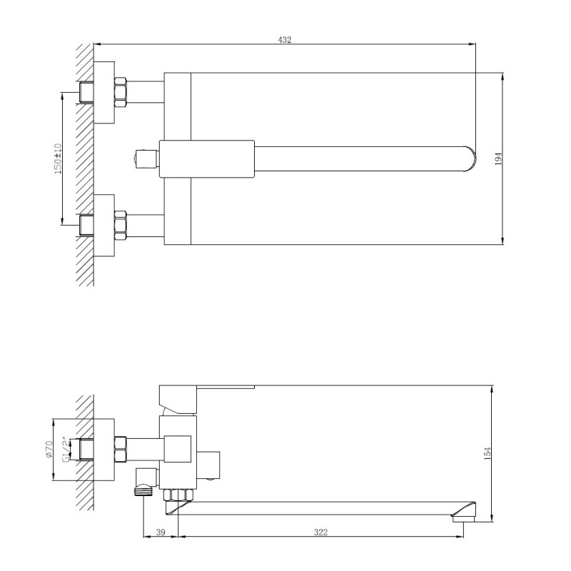 Смеситель для ванны Haiba HB22803-7, черный