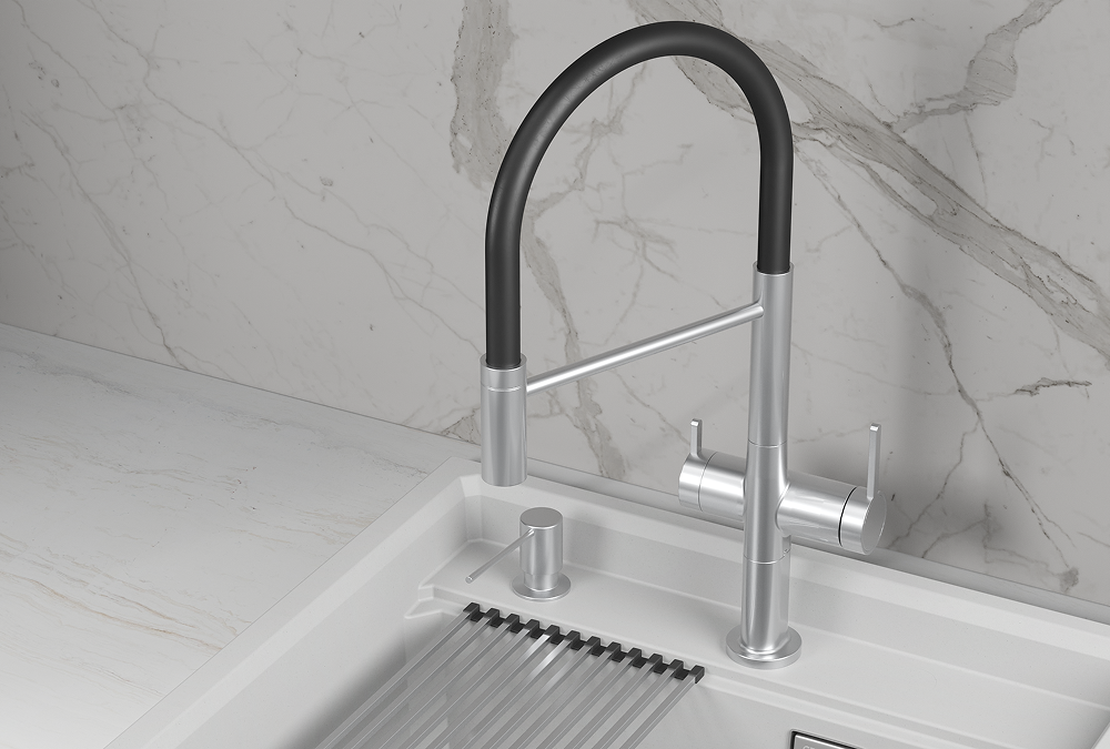 Смеситель для кухни Granula Kitchen Space 8277 нержавеющая сталь, подключение к фильтру, гибкий излив