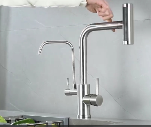 Смеситель Zorg серия Steel Hammer SH 091 PVD GRAFIT, вытяжная лейка 4 режима, под фильтр