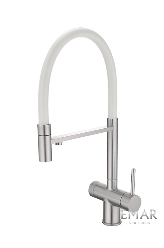 Смеситель кухонный EMAR ЕС - 7024WHT Satin с гибким изливом под фильтр