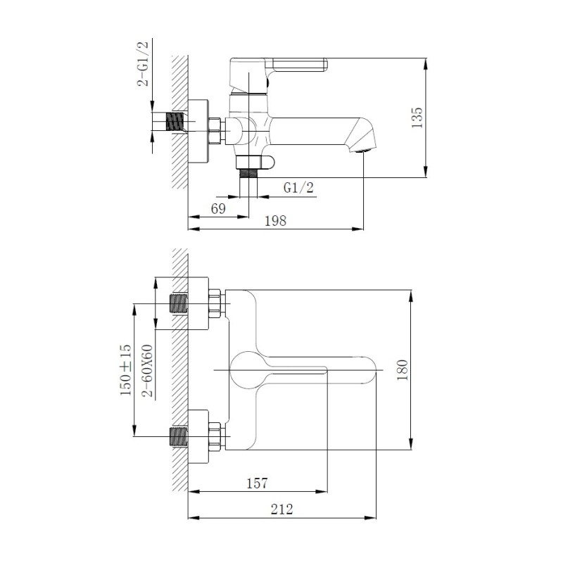 Смеситель для ванны Haiba HB60814, хром