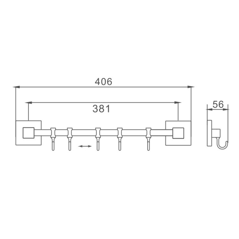 Планка с крючками для полотенец Haiba HB8615-5, хром
