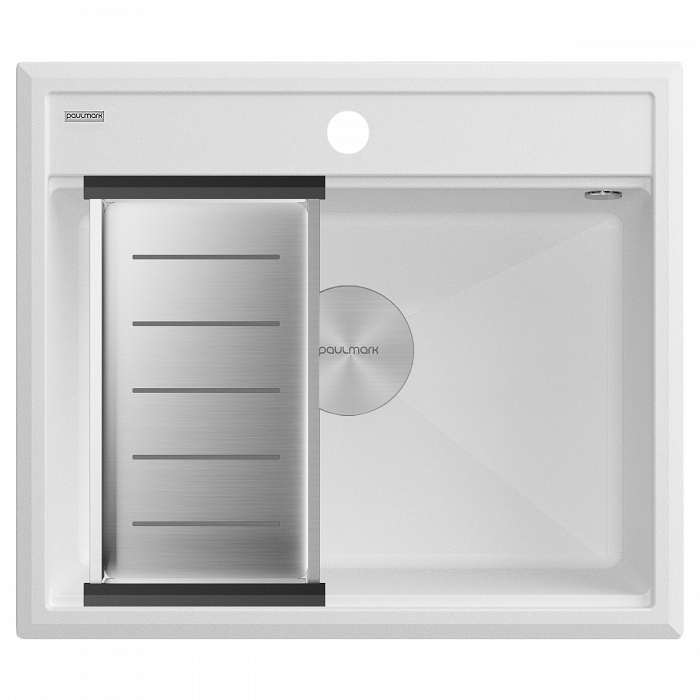 Комплект мойка Paulmark STEPIA 60, IT-GRANIT + коландер ADVANCE брашированная нерж. сталь, PM115951-WH+A375-BS