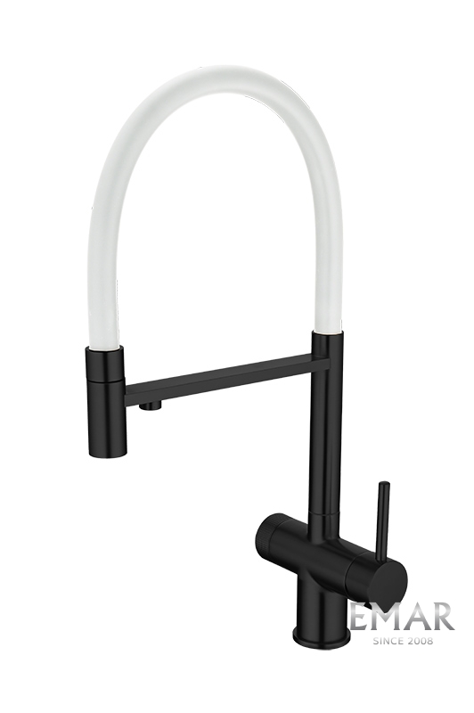 Смеситель кухонный EMAR ЕС - 7024WHT Black с гибким изливом под фильтр