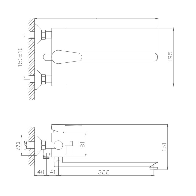 Смеситель для ванны Haiba HB22802, сталь