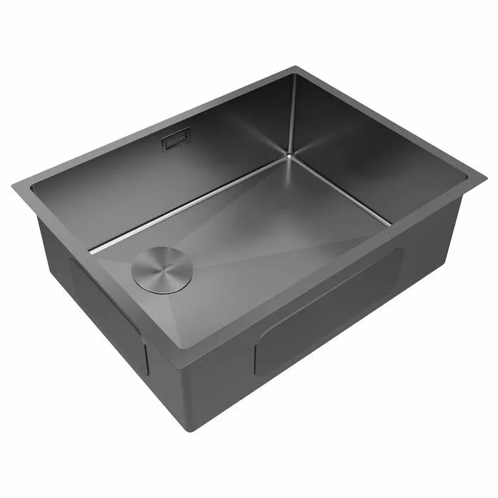 Мойка кухонная Paulmark NEXT-SKEW 58-L UNI, вороненая сталь, 580х440мм, PM885844-L-GM