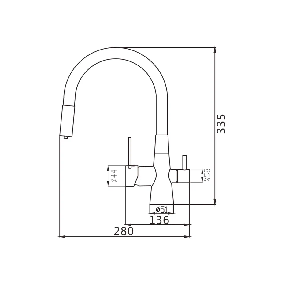 Смеситель для кухни с гибким изливом и подключением фильтра Maretti Project Black PB31RGF71, черный