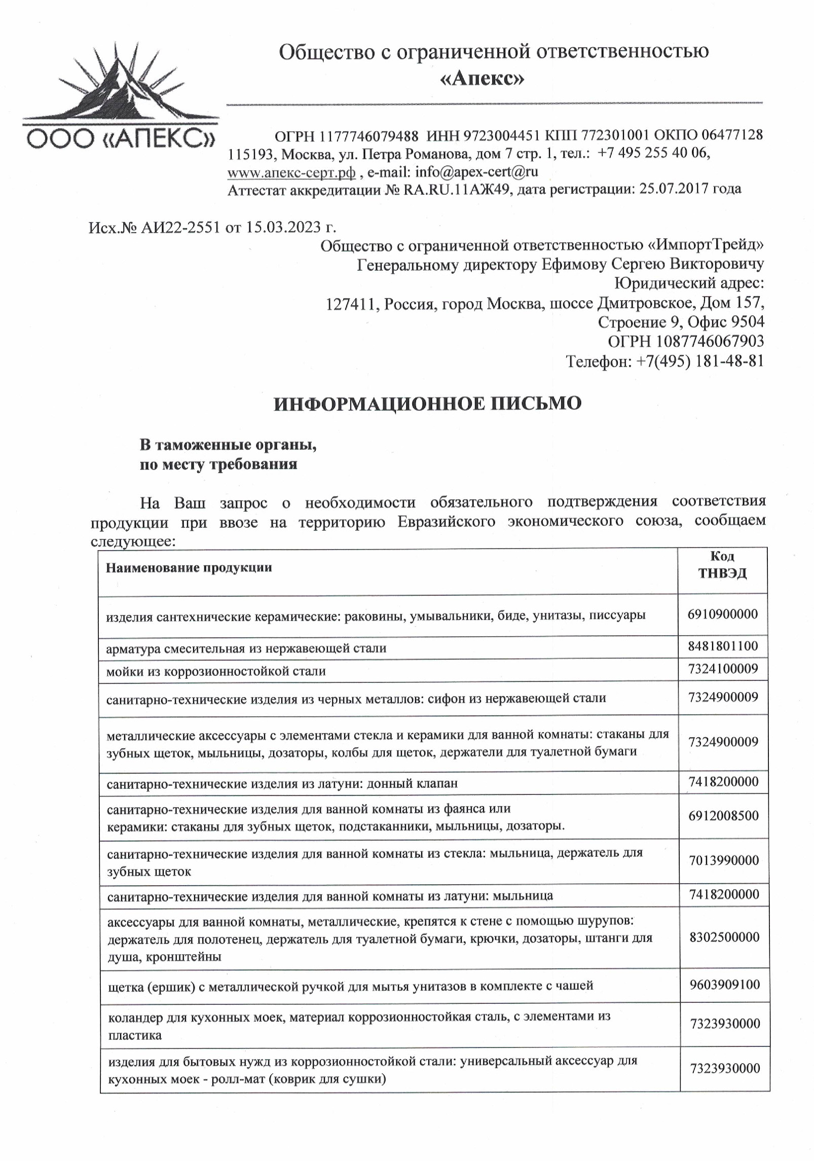 Отказное письмо об обязательной сертификации