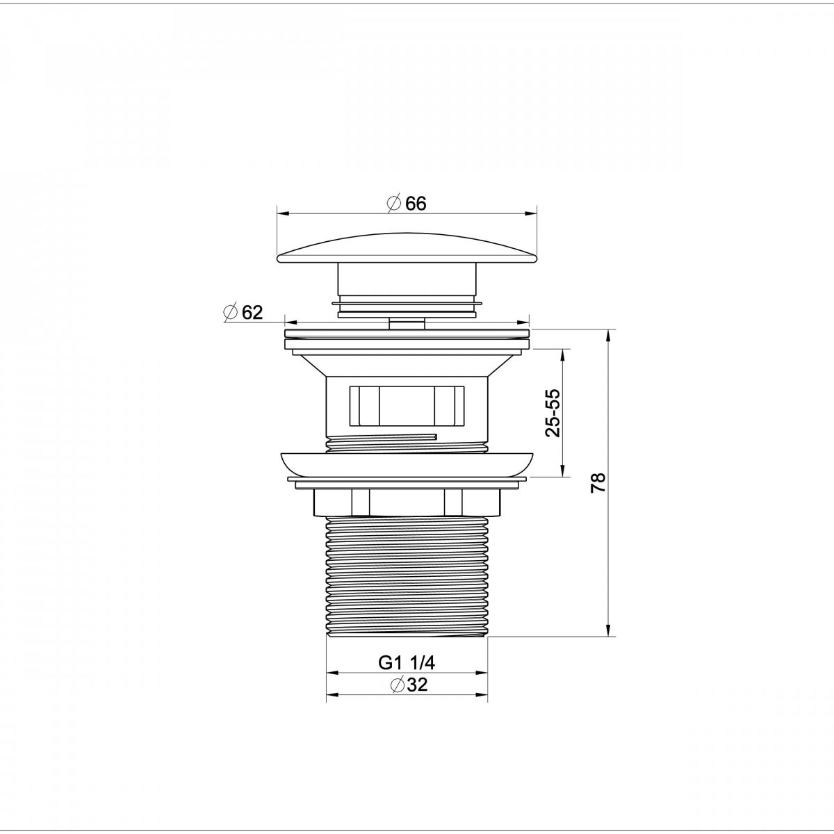 Донный клапан для раковины с переливом 1 1/4 WONZON & WOGHAND, Хром (WW-88SS01-CR)