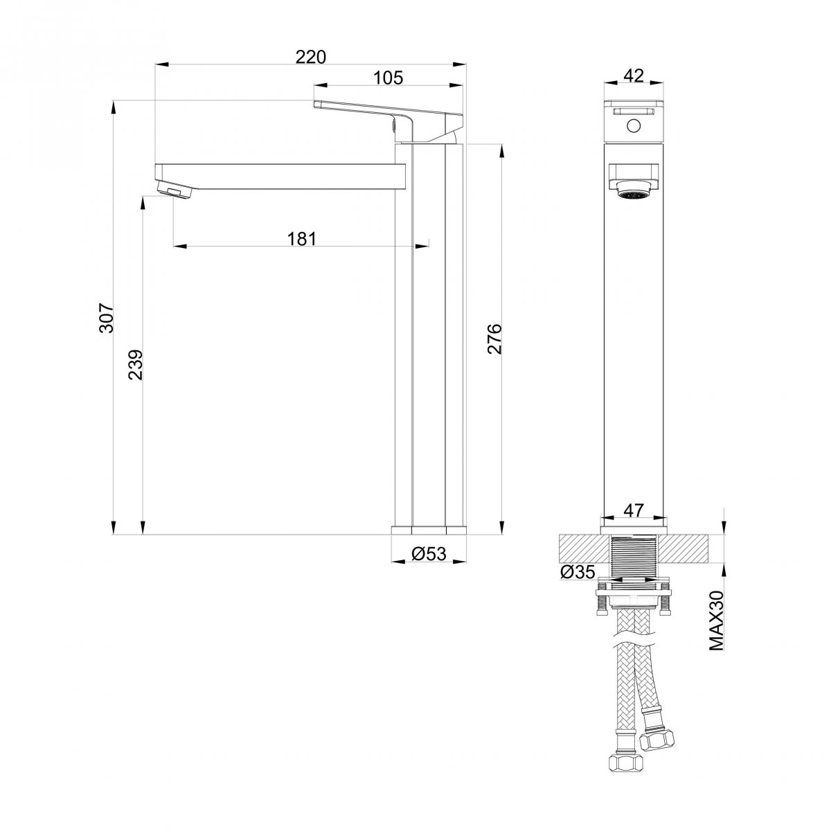 Смеситель для раковины высокий WONZON & WOGHAND FRAME, Хром (WW-88239010-CR)