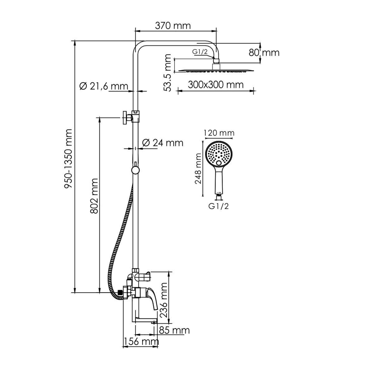 Душевая система Wasserkraft A171.261.207.PG
